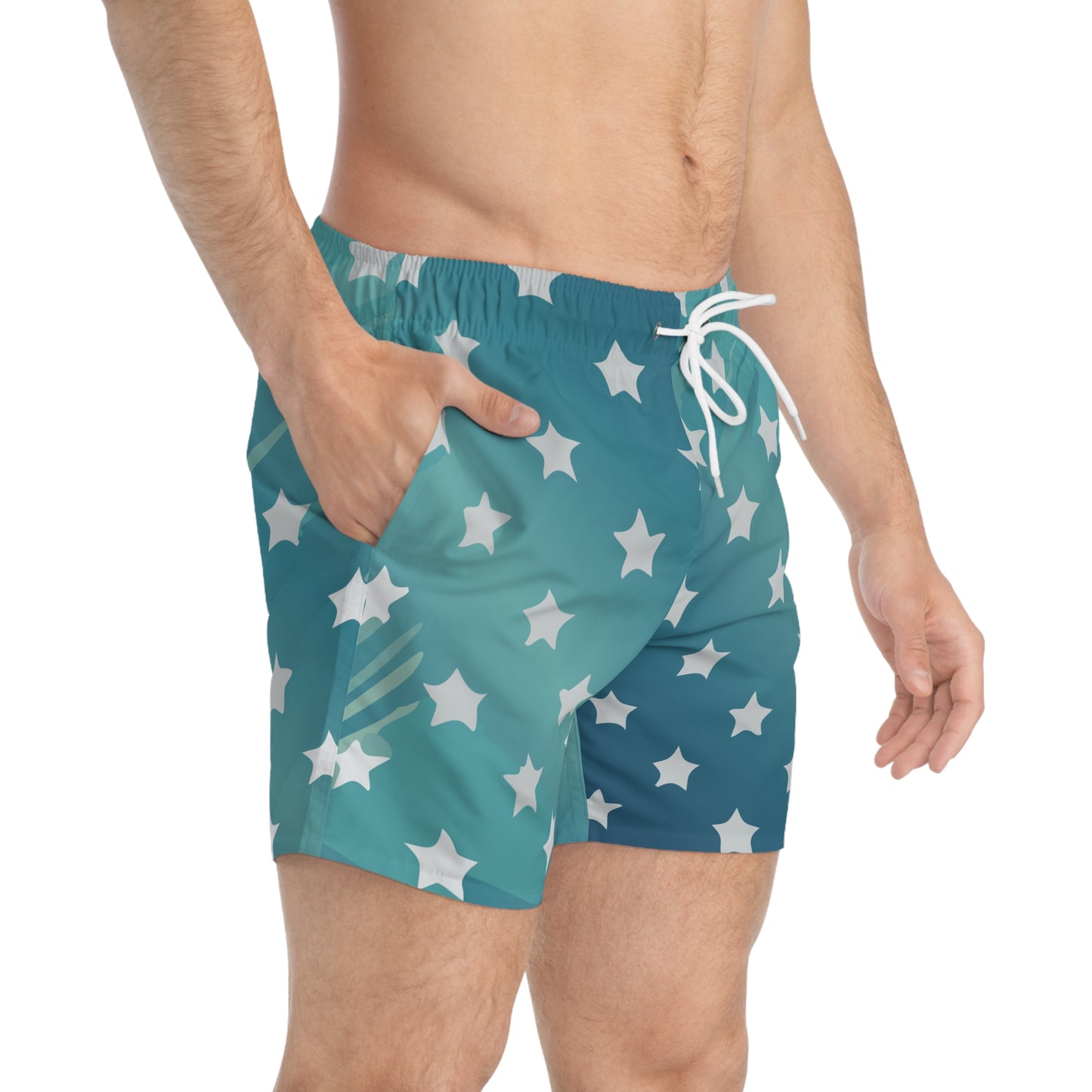 Ocean Waves Star Pattern Swim Trunks for Beach Days