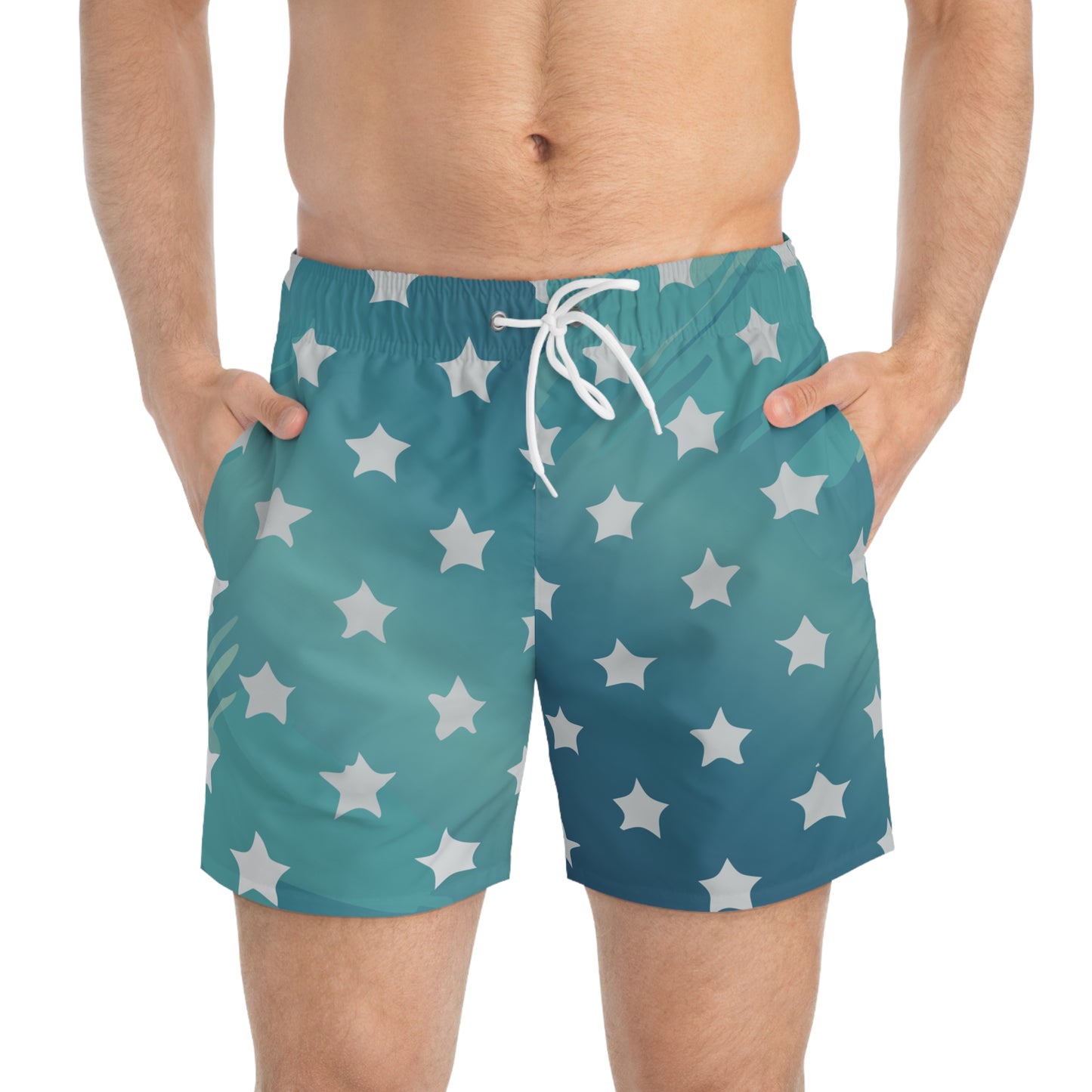 Ocean Waves Star Pattern Swim Trunks for Beach Days