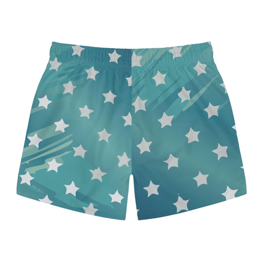 Ocean Waves Star Pattern Swim Trunks for Beach Days