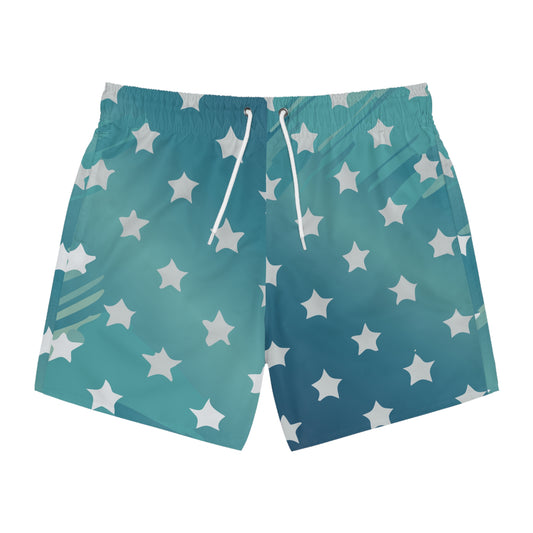 Ocean Waves Star Pattern Swim Trunks for Beach Days